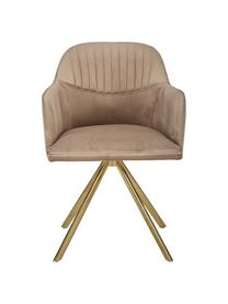 Sametová otočná židle s područkami Lola, Světle hnědá, zlatá, Š 53 cm, H 55 cm