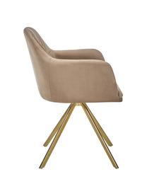 Fluwelen draaistoel Lola met armleuning, Bekleding: fluweel polyester, Poten: gegalvaniseerd metaal, Fluweel lichtbruin, goudkleurig, B 53 x D 55 cm