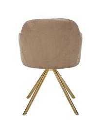 Fluwelen draaistoel Lola met armleuning, Bekleding: fluweel polyester, Poten: gegalvaniseerd metaal, Fluweel lichtbruin, goudkleurig, B 53 x D 55 cm