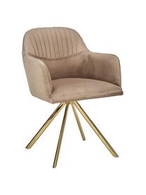 Sametová otočná židle s područkami Lola, Světle hnědá, zlatá, Š 53 cm, H 55 cm