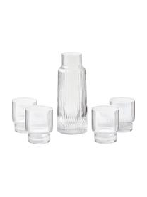 Carafe et verres à relief rainuré Minna, 5 élém., Verre, soufflé bouche, Transparent, Ø 10 x haut. 25 cm