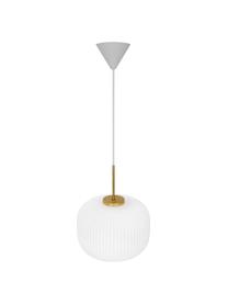 Pendelleuchte Milford aus Opalglas, Lampenschirm: Opalglas, mundgeblasen, Baldachin: Metall, beschichtet, Dekor: Metall, gebürstet, Weiß, Goldfarben, Ø 30 x H 24 cm