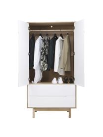 Armoire scandinave 2 portes Cassy, Bois clair, blanc, larg. 100 x haut. 195 cm
