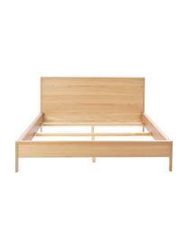 Łóżko z drewna z zagłówkiem Tammy, Drewno naturalne z fornirem z drewna dębowego, Jasne drewno naturalne, 140 x 200 cm