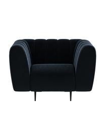 Poltrona in velluto blu scuro Shel, Rivestimento: 100% velluto di poliester, Struttura: legno duro, legno morbido, Piedini: metallo rivestito, Velluto blu scuro, nero, Larg. 110 x Prof. 95 cm