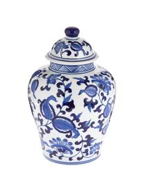 Wazon z porcelany z pokrywką Annabelle, Porcelana, Biały, niebieski, Ø 16 x 26 cm