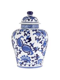 Vase en porcelaine avec couvercle Annabelle, Porcelaine, Blanc, bleu, Ø 16 x 26 cm