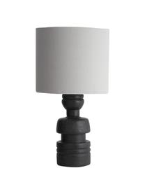 Tischlampe Loke aus Mangoholz, Lampenschirm: Stoff, Lampenfuß: Mangoholz, schwarz lackie, Hellgrau, Schwarz, Ø 32 x H 61 cm
