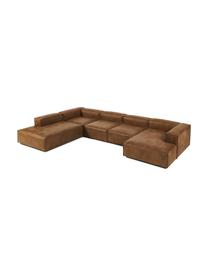 Divano angolare componibile in pelle riciclata Lennon, Rivestimento: pelle riciclata (70 % pel, Rivestimento: imbottitura in schiuma co, Pelle marrone, Larg. 418 x Alt. 68 cm, angolo a sinistra