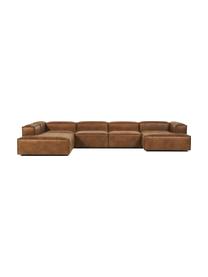 Divano angolare componibile in pelle riciclata Lennon, Rivestimento: pelle riciclata (70 % pel, Rivestimento: imbottitura in schiuma co, Pelle marrone, Larg. 418 x Alt. 68 cm, angolo a sinistra
