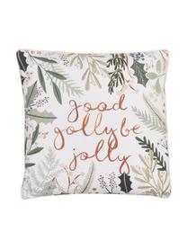 Designový oboustranný povlak na polštář Good Golly Be Jolly od Candice Grey, 100% bavlna, s certifikátem GOTS, Růžová, odstíny zelené, bílá, Š 45 cm, D 45 cm
