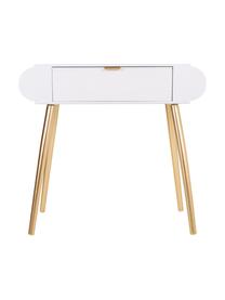 Consolle in legno con cassetto scanalato Janette, Legno bianco, dorato, Larg. 85 x Alt. 77 cm