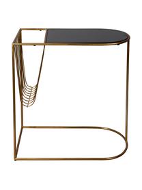 Metalen bijzettafel Eileen met tijdschriftenhouder, Frame: gepoedercoat metaal, Tafelblad: gehard glas, Messingkleurig, zwart, B 51 x D 32 cm