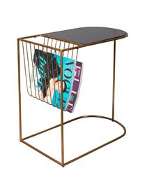 Metalen bijzettafel Eileen met tijdschriftenhouder, Frame: gepoedercoat metaal, Tafelblad: gehard glas, Messingkleurig, zwart, B 51 x D 32 cm