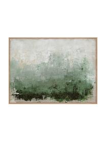 Impression sur toile peinte à la main encadrée New Story, Beige, tons verts, larg. 120 x haut. 92 cm