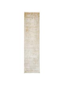 Alfombra corredor brillante con flecos Cordoba, Parte superior: 70% acrílico, 30% viscosa, Reverso: 100% algodón, Tonos beige, An 80 x L 300 cm