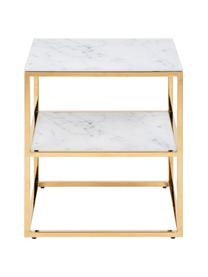 Tavolino con piano effetto marmo Aruba, Struttura: metallo verniciato a polv, Bianco, dorato, Larg. 40 x Alt. 51 cm