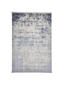 Alfombra brillante de pelo corto con flecos Cordoba, Parte superior: 70% acrílico, 30% viscosa, Reverso: 100% algodón, Tonos azules, An 80 x L 150 cm (Tamaño XS)