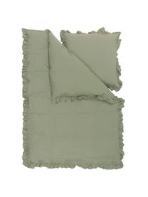 Pościel z bawełny z efektem sprania i falbanką Florence, Zielony, 200 x 200 cm + 2 poduszki 80 x 80 cm