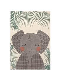 Tappeto in polipropilene con elefante Junko, Polipropilene, Beige, verde, grigio, Larg. 120 x Lung. 170 cm