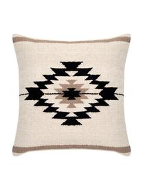 Tkana poszewka na poduszkę w stylu etno Toluca, 100% bawełna, Czarny, beżowy, taupe, S 45 x D 45 cm