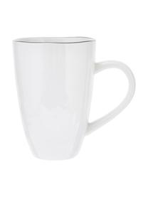 Ręcznie wykonany kubek z porcelany Salt, 6 szt., Porcelana, Złamana biel z czarną krawędzią, Ø 8 x W 12 cm, 300 ml