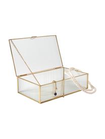 Aufbewahrungsbox Merlin mit Rillenrelief aus Glas, Rahmen: Metall, beschichtet, Messingfarben, B 23 x T 14 cm