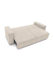 Sofa rozkładana ze sztruksu z miejscem do przechowywania Nihad (3-osobowa), Tapicerka: sztruks poliestrowy, Nogi: tworzywo sztuczne, Beżowy, S 245 x G 102 cm