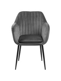 Zamatová stolička s opierkami a kovovými nohami Emilia, Zamatová tmavosivá, čierna, Š 57 x H 59 cm