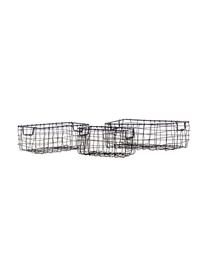 Set de cestas artesanales Mini, 3 uds., Metal recubierto, Negro, An 24 x Al 9 cm