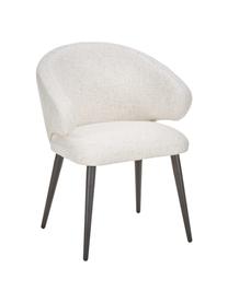 Krzesło z podłokietnikami bouclé Celia, Tapicerka: bouclé (70% poliester, 20, Nogi: metal malowany proszkowo, Kremowobiały bouclé, S 57 x G 62 cm