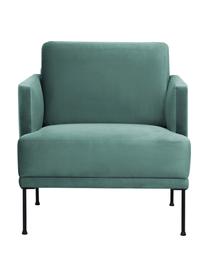 Fauteuil en velours et pieds en métal Fluente, Velours vert clair, larg. 74 x prof. 85 cm