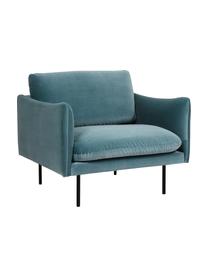 Fluwelen fauteuil Moby in turquoise met metalen poten, Bekleding: fluweel (hoogwaardig poly, Frame: massief grenenhout, Poten: gepoedercoat metaal, Fluweel turquoise, B 90 x D 90 cm