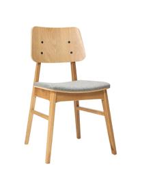 Eettafelset Melfort met zitbank en stoelen Nagano, 4-delig, Tafelblad: MDF met wild eikenhoutfin, Poten: massief berkenhout met ei, Zitvlak: MDF met wild eikenhoutfin, Poten: massief berkenhout met ei, Hout, geweven stof lichtgrijs, Set met verschillende formaten