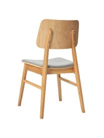 Eettafelset Melfort met zitbank en stoelen Nagano, 4-delig, Tafelblad: MDF met wild eikenhoutfin, Poten: massief berkenhout met ei, Zitvlak: MDF met wild eikenhoutfin, Poten: massief berkenhout met ei, Hout, geweven stof lichtgrijs, Set met verschillende formaten