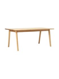 Eettafelset Melfort met zitbank en stoelen Nagano, 4-delig, Tafelblad: MDF met wild eikenhoutfin, Poten: massief berkenhout met ei, Zitvlak: MDF met wild eikenhoutfin, Poten: massief berkenhout met ei, Hout, geweven stof lichtgrijs, Set met verschillende formaten