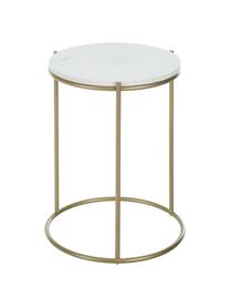 Tavolino rotondo con piano in marmo Ella, Struttura: metallo verniciato a polv, Marmo bianco, dorato, Ø 40 x Alt. 50 cm