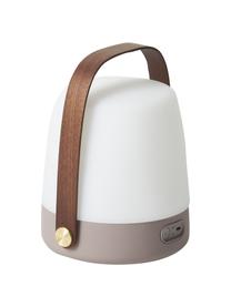 Lámpara de mesa para exterio regulable Lite-up, portátil, Pantalla: plástico, Estructura: madera, silicona, Asa: madera, Cable: plástico, Beige, blanco, marrón oscuro, Ø 20 x Al 26 cm