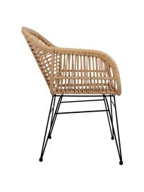 Krzesło z podłokietnikami z polirattanu Costa, 2 szt., Stelaż: metal malowany proszkowo, Jasny brązowy, S 59 x G 58 cm