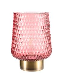 Kleine mobiele LED tafellamp Rose Glamour in roze met timerfunctie, Glas, metaal, Roze, goudkleurig, Ø 16 x H 21 cm