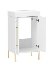 Waschtisch mit Unterschrank Palladia, B 50 cm, Griffe: Metall, beschichtet, Füße: Metall, beschichtet, Weiß, Goldfarben, B 50 x H 89 cm