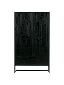 Schwarzes Highboard Silas aus Holz, Korpus: Eichenholz, gebürstet und, Füße: Metall, lackiert, Schwarz, B 85 x H 149 cm