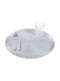 Runde Kunststoff-Tischsets Linda in Silber mit Fransen, 6 Stück, Kunststoff, Silberfarben, Ø 38 cm