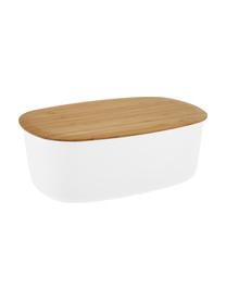 Designer Brotkasten Box-It in Weiß mit Schneidebrett als Deckel, Deckel: Bambus, Weiß, Helles Holz, B 35 x H 12 cm