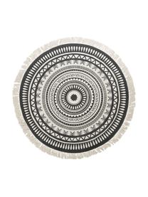 Runder Teppich Benji mit Fransen, flachgewebt, 100% Baumwolle, Schwarz, Beige, Ø 150 cm (Größe M)