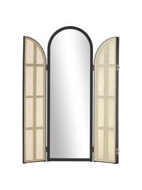 Standspiegel Aura mit Rattan-Paravent, Rahmen: Mitteldichte Holzfaserpla, Wiener Geflecht: Rattan, Spiegelfläche: Spiegelglas, Schwarz, Hellbraun, B 172 x H 180 cm