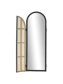 Standspiegel Aura mit Rattan-Paravent, Rahmen: Mitteldichte Holzfaserpla, Wiener Geflecht: Rattan, Spiegelfläche: Spiegelglas, Schwarz, Hellbraun, B 172 x H 180 cm