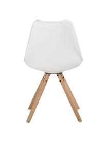 Kunststoffen stoelen Max met gestoffeerde zitvlak in wit, 2 stuks, Zitvlak: kunstleer, PVC-kunststof, Zitvlak: kunststof, Poten: beukenhout, Wit, B 46 x D 54 cm