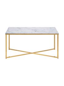 Tavolino da salotto con piano in marmo Aruba, Struttura: acciaio ottonato, Bianco, grigio marmorizzato, ottonato, Larg. 90 x Alt. 45 cm