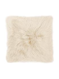 Poszewka na poduszkę ze skóry owczej Oslo, gładkie włosie, Beżowy, S 40 x D 40 cm